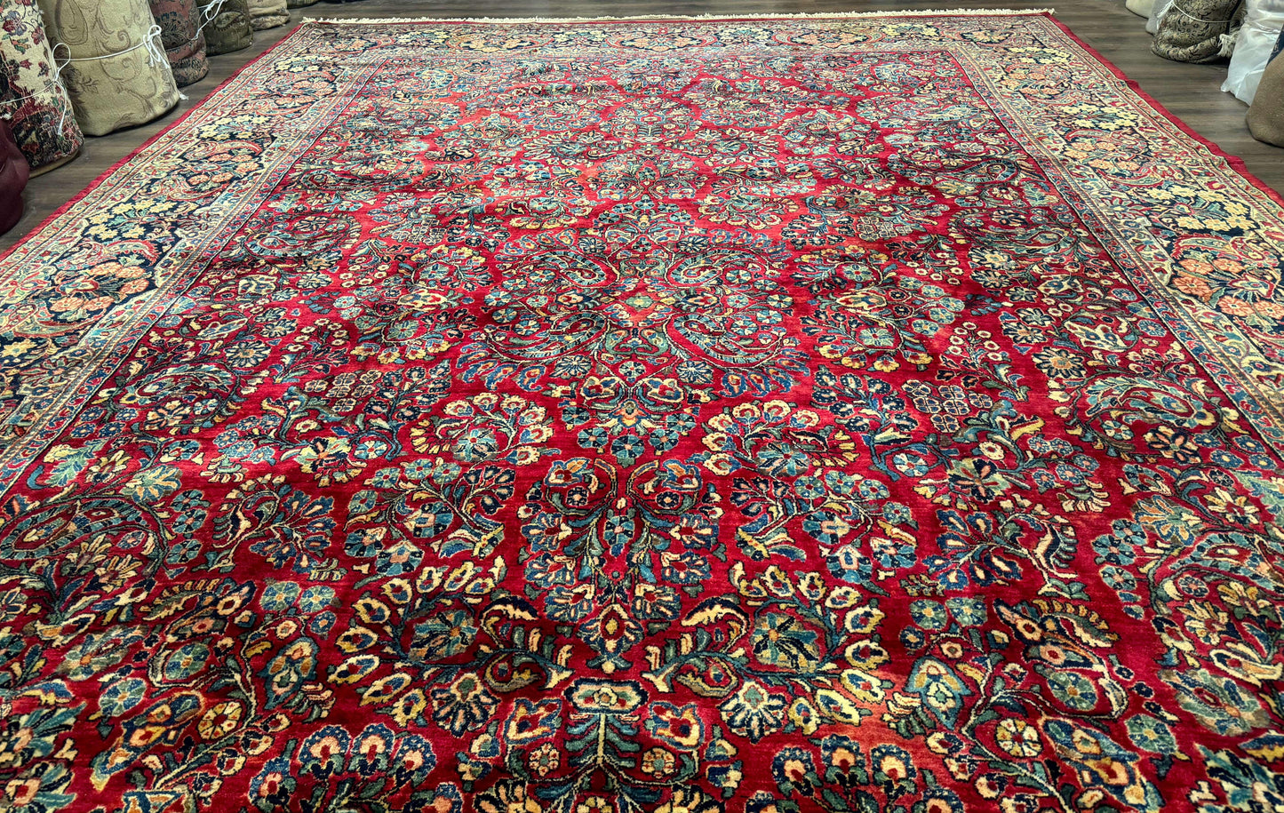 Antique Persian Sarouk Rug Palace Size 12x18 With Regal Floral Palmette