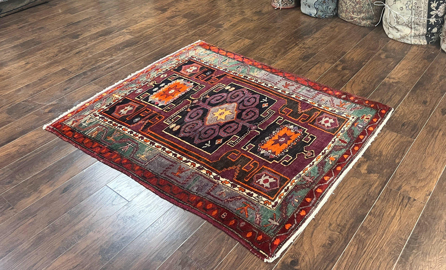 Persian Nahavand Tribal Rug 5x6 Handwoven Wool Geometric Vintage Carpet