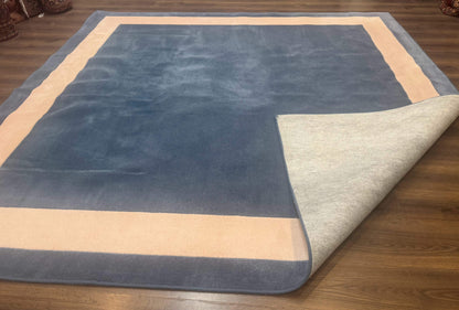 Blue And Cream Square Rug 10x10 Ft Hand Tufted Wool Modern Area Carpet