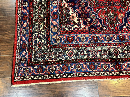 Persian Tribal Rug 6x11 Red Blue Ivory Antique Carpet Hamadan Dargazin Hand Knotted