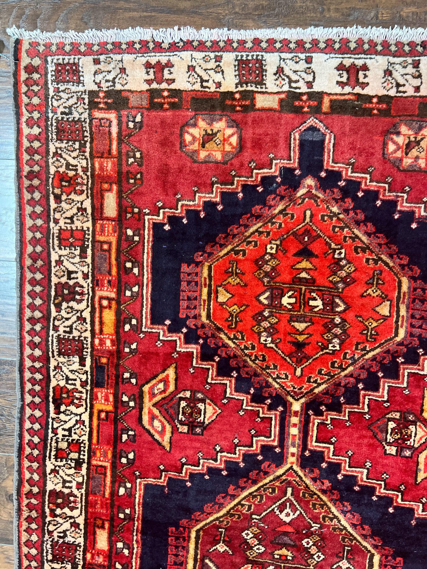 Persian Heriz Runner Rug Handmade Wool Medallion Geometric Red Antique Vintage Hand Knotted