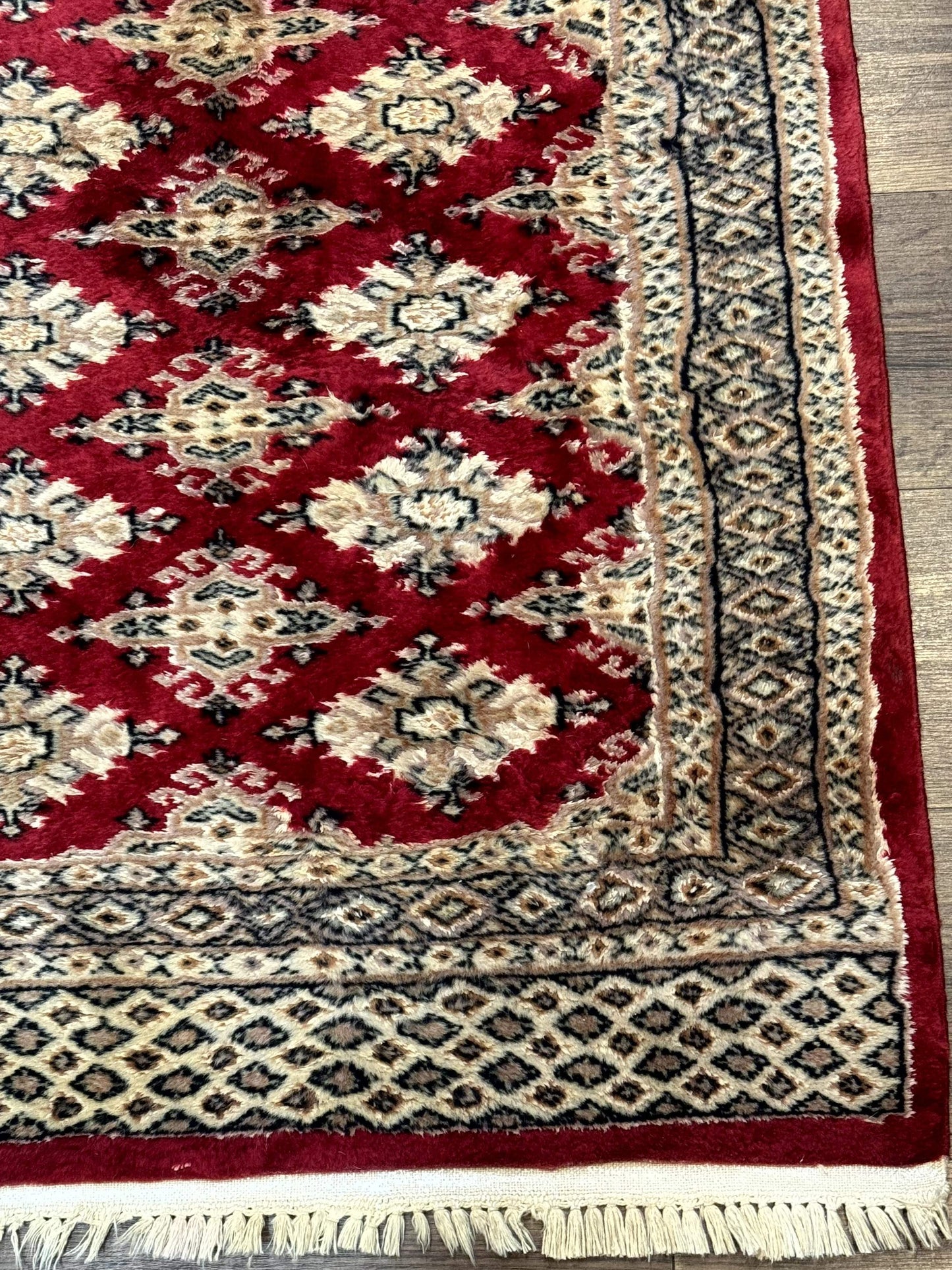 Pakistani Runner Rug 2.8x7.6 Red Turkoman Bokhara Runner Vintage Hand Knotted Wool