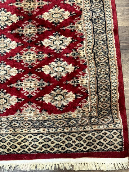Pakistani Runner Rug 2.8x7.6 Red Turkoman Bokhara Runner Vintage Hand Knotted Wool