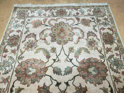 Vintage Oriental Runner Rug Hand Knotted In Agra Wool Tea Washed Beige 4x12