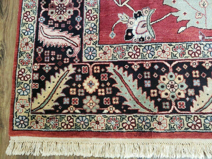 Vintage Handmade Turkish Wool Rug 9 Foot 10 Inch By 14 Foot 2 Inch Hand Knotted Red Black Floral