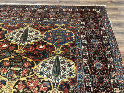 Persian Bakhtiari Rug Antique 12x19 Hand Knotted Wool Panel Design Peacocks Multicolor