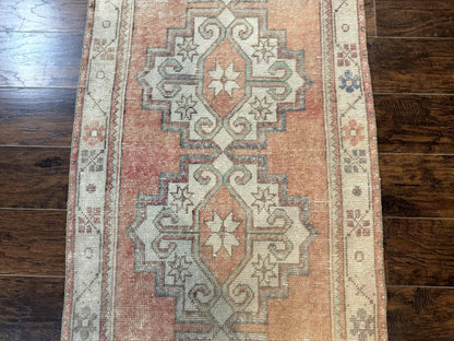 Antique Turkish Runner Rug Three By Nine Point Six Handmade Wool Geometric Vintage Farmhouse Style