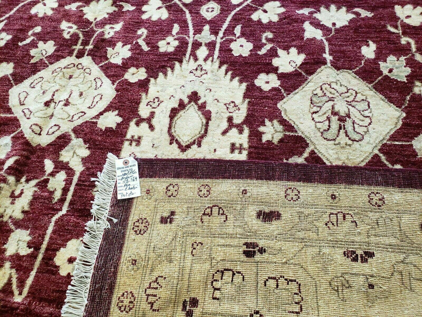 Peshawar Rug Pakistani Handmade Floral Carpet 9ft10in X 14ft1in Maroon Beige