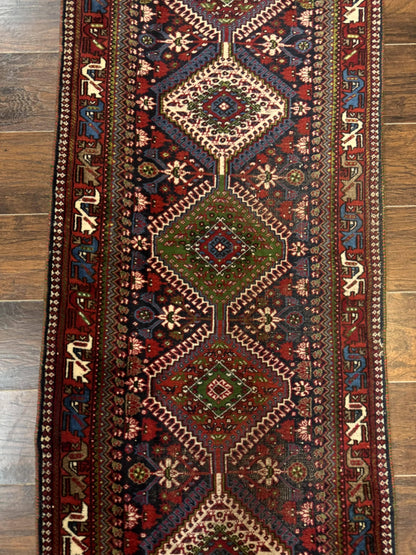 Persian Tribal Runner Rug Hand Knotted Wool Navy Blue Hallway Carpet Antique Shiraz Design