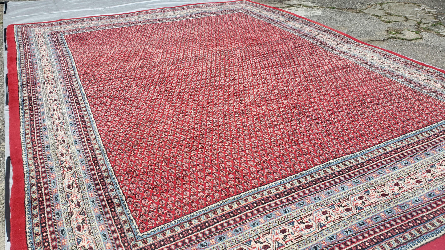Persian Sarouk Rug Hand Knotted Wool Paisley Boteh Design Red Beige 9x13 Semi Antique