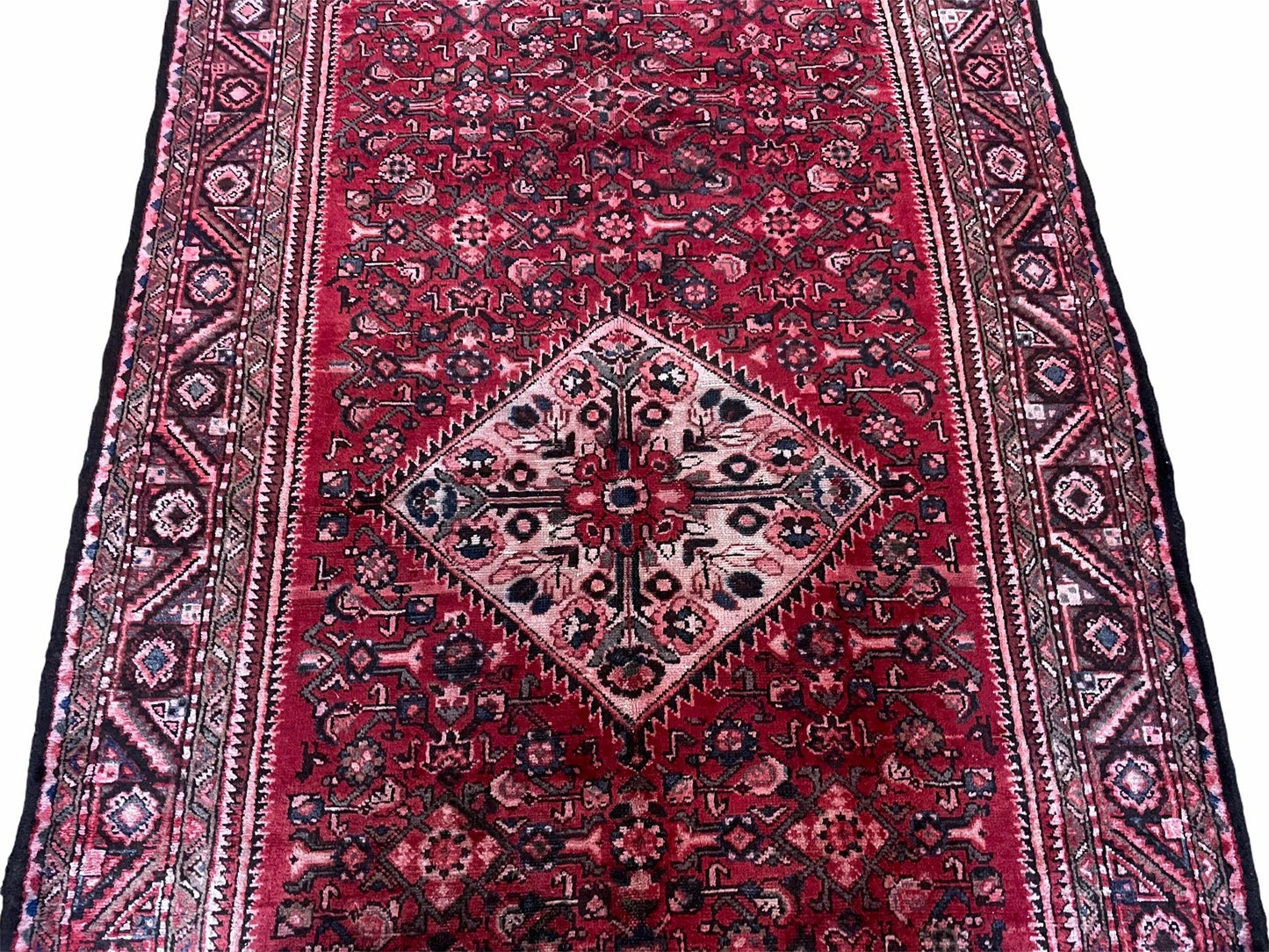 Antique Handmade Wool Tribal Rug Runner 5.5 by 10 Red Corridor All Over