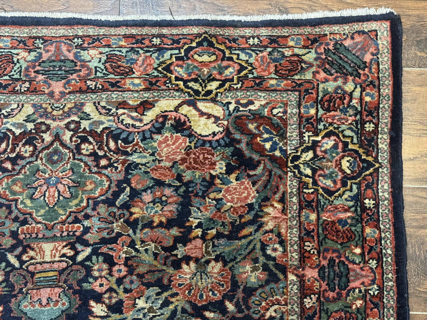 Antique Persian Rug Navy Blue Hamadan 1920s Wool Bidjar Carpet 4x5