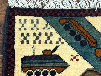 Afghan War Rug Handmade Wool With Helicopters And Tanks Decor