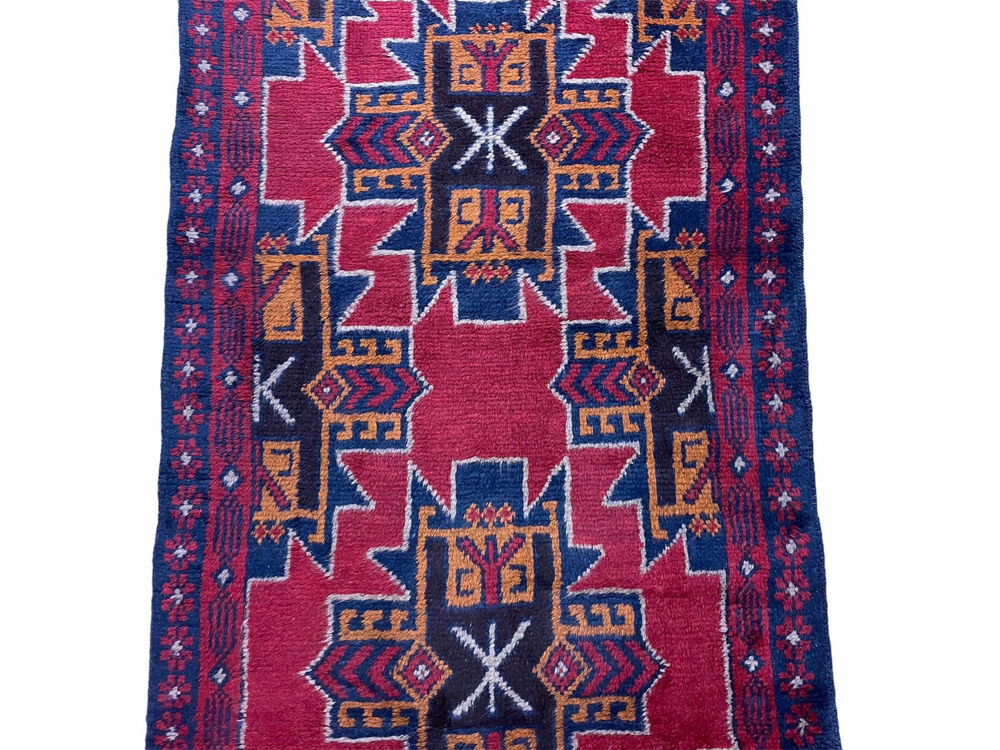 Balouchi Rug Vintage Handmade Tribal Wool Afghan Area Rug Red And Blue