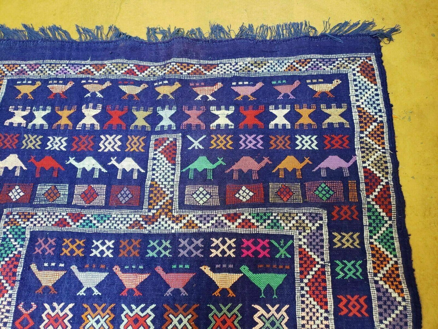 Kilim Rug Vintage Indian Wool Blue Birds Runner