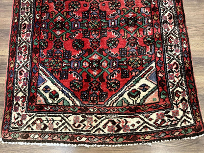 Persian Hamadan Runner Rug 3x10 Wool Hand Knotted Red And Ivory Hallway