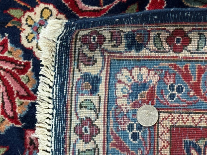 Navy Blue Persian Kashan Rug 9x12 Antique Carpet Wool 200 KPSI