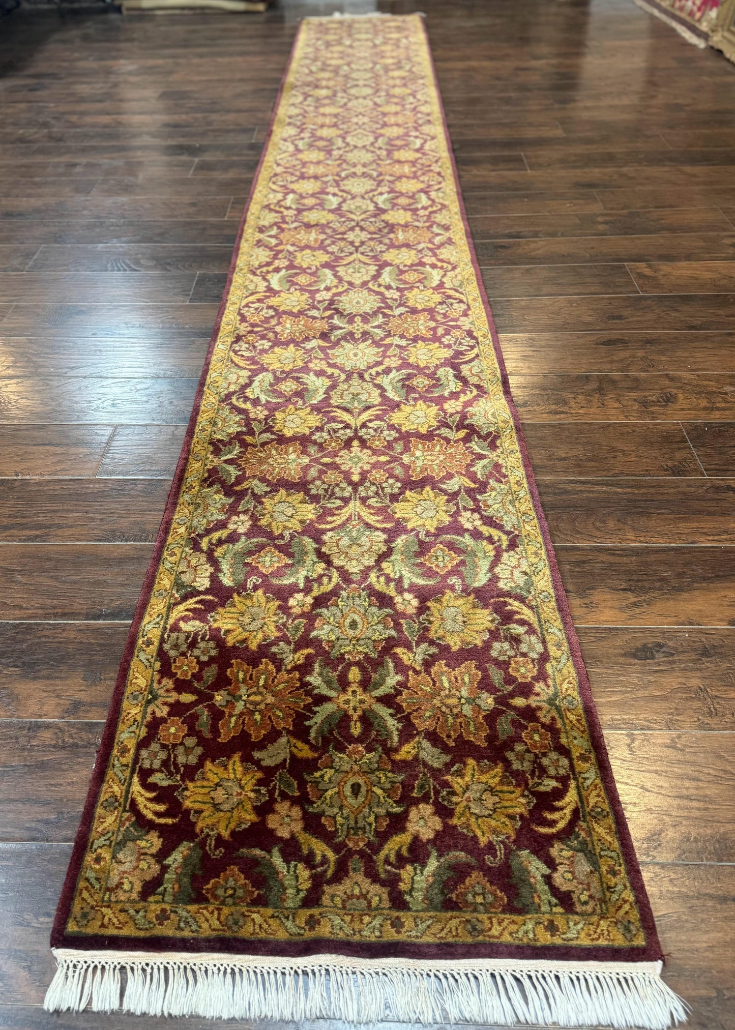 Indian Agra Runner Rug 2.6 x 17.5 Feet Floral Handmade Wool Hallway Runner