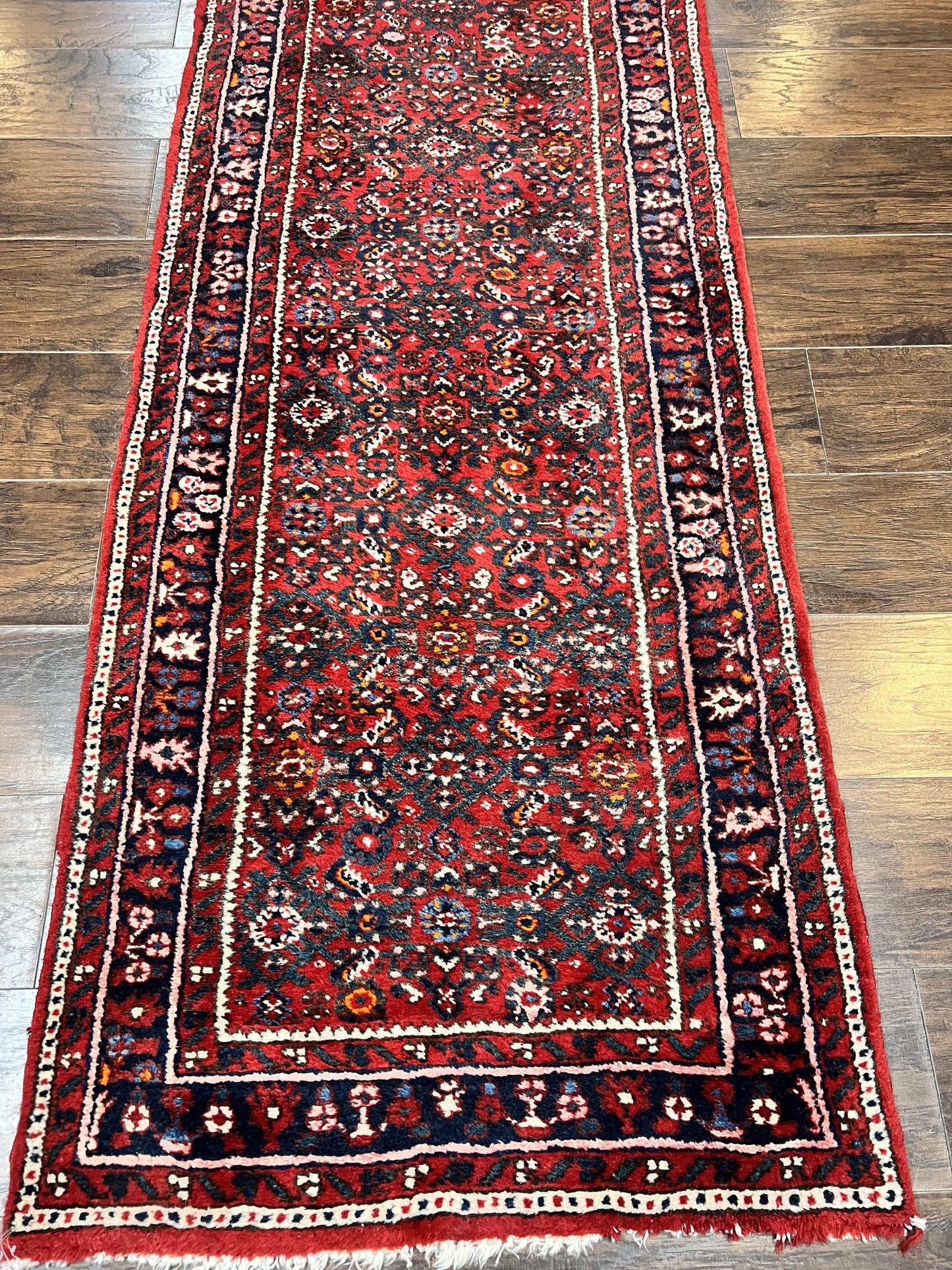 Persian Runner Rug 17ft Handmade Red Wool Hallway Carpet Antique Hamadan Dargazine