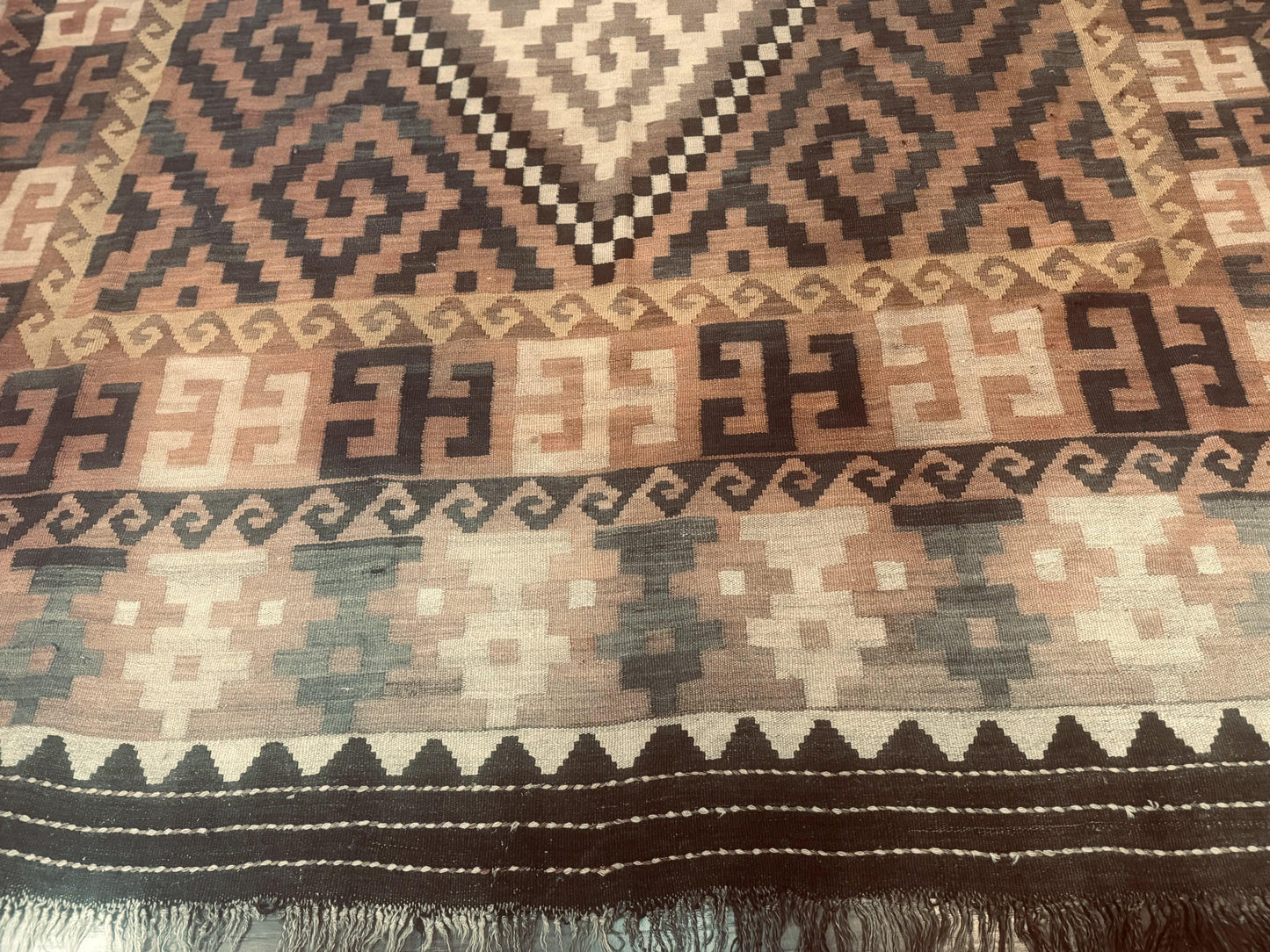 Antique Persian Kilim Rug 9x12 Zarand Handwoven Wool Zigzag Pattern In Earth Tones