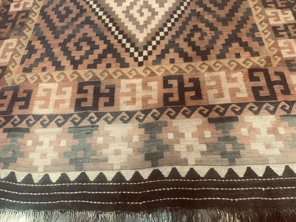 Antique Persian Kilim Rug 9x12 Zarand Handwoven Wool Zigzag Pattern In Earth Tones