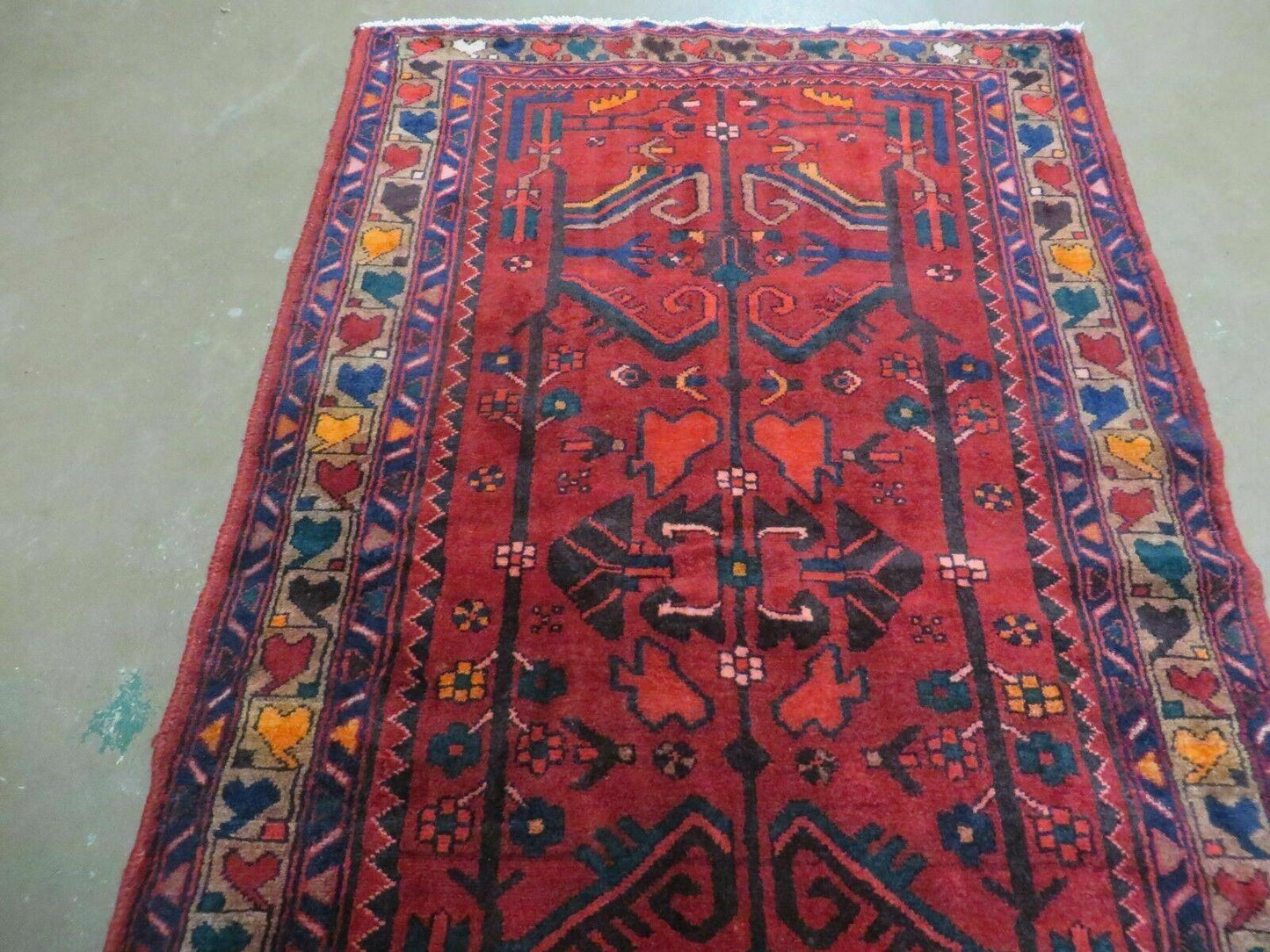 Antique Persian Hamadan Runner Handmade Wool Rug Red And Navy