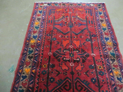 Antique Persian Hamadan Runner Handmade Wool Rug Red And Navy