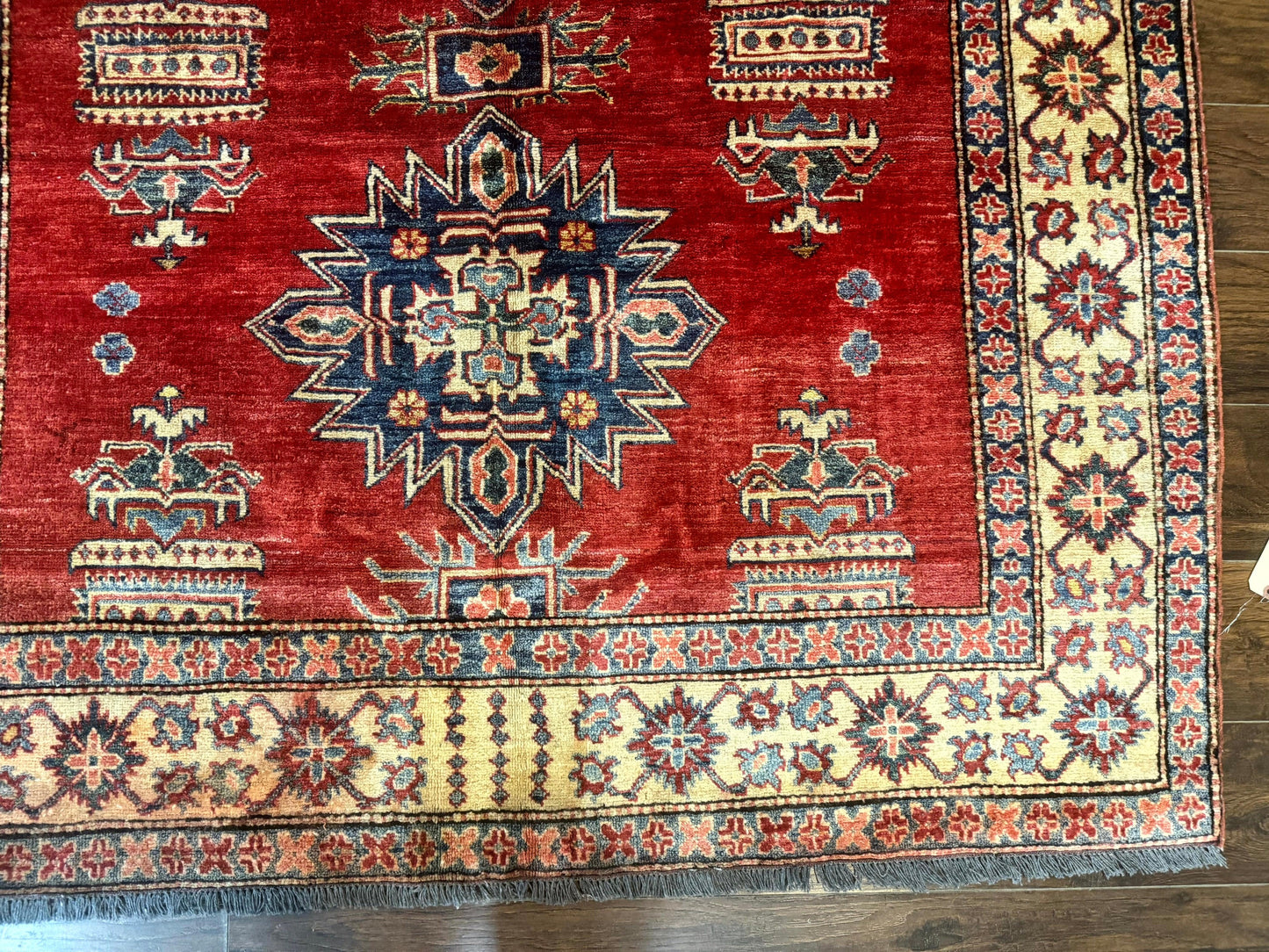 Turkish Rug Square 6x6 Handmade Azerbaijani Wool Geometric Carpet