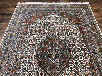 Indo Persian Hand Knotted Wool Rug 7x10 Cream Medallion Vintage Oriental Carpet