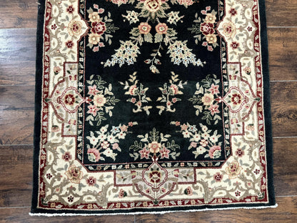 Persian Runner Rug Handmade Wool Floral Allover 2.7x21 Dark Green Beige Hallway Runner