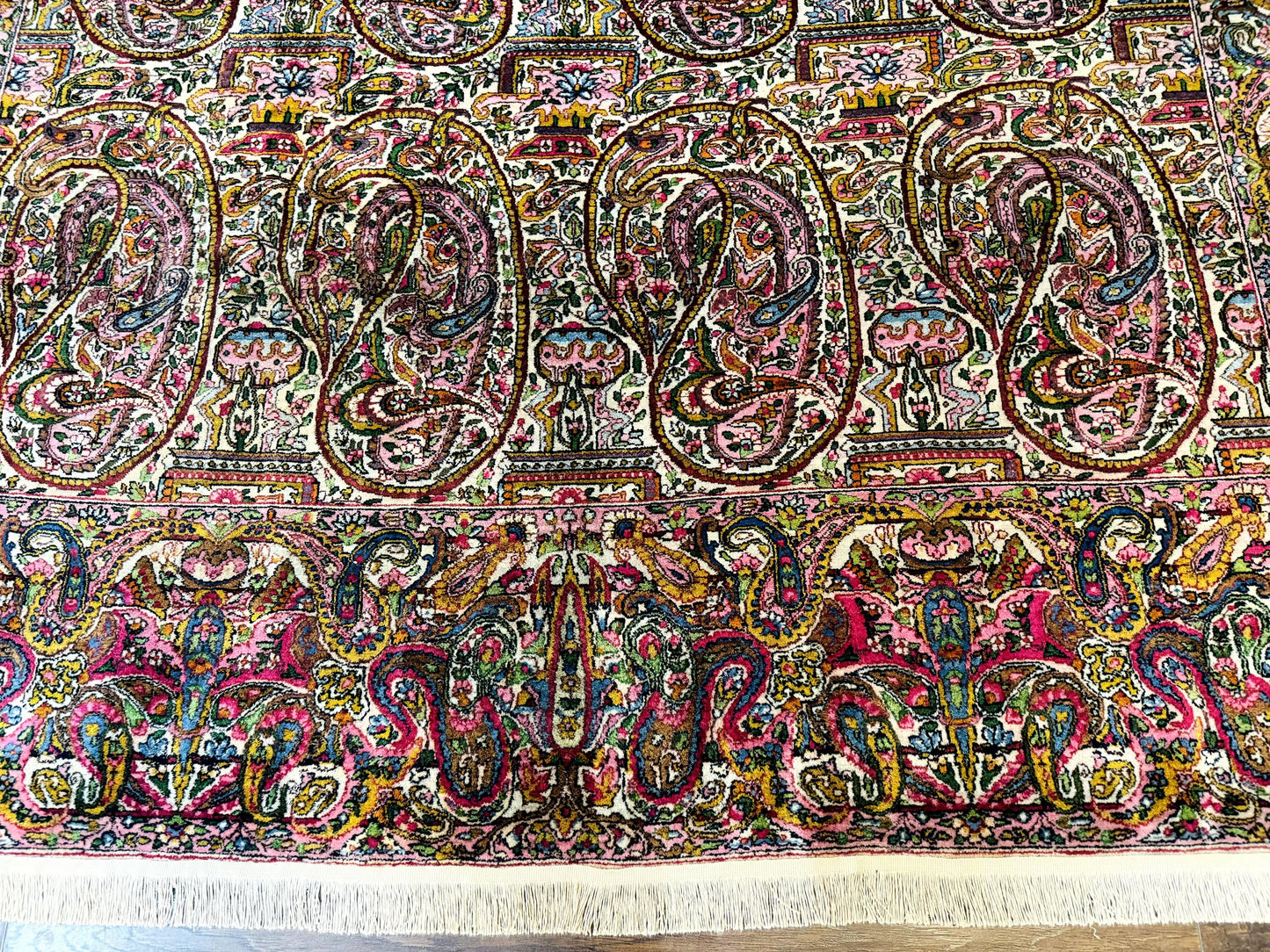 Persian Kerman Rug Lavar Antique 9x12 Rare Boteh Paisley Design Handwoven