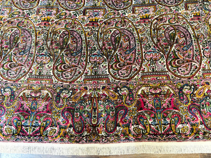 Persian Kerman Rug Lavar Antique 9x12 Rare Boteh Paisley Design Handwoven