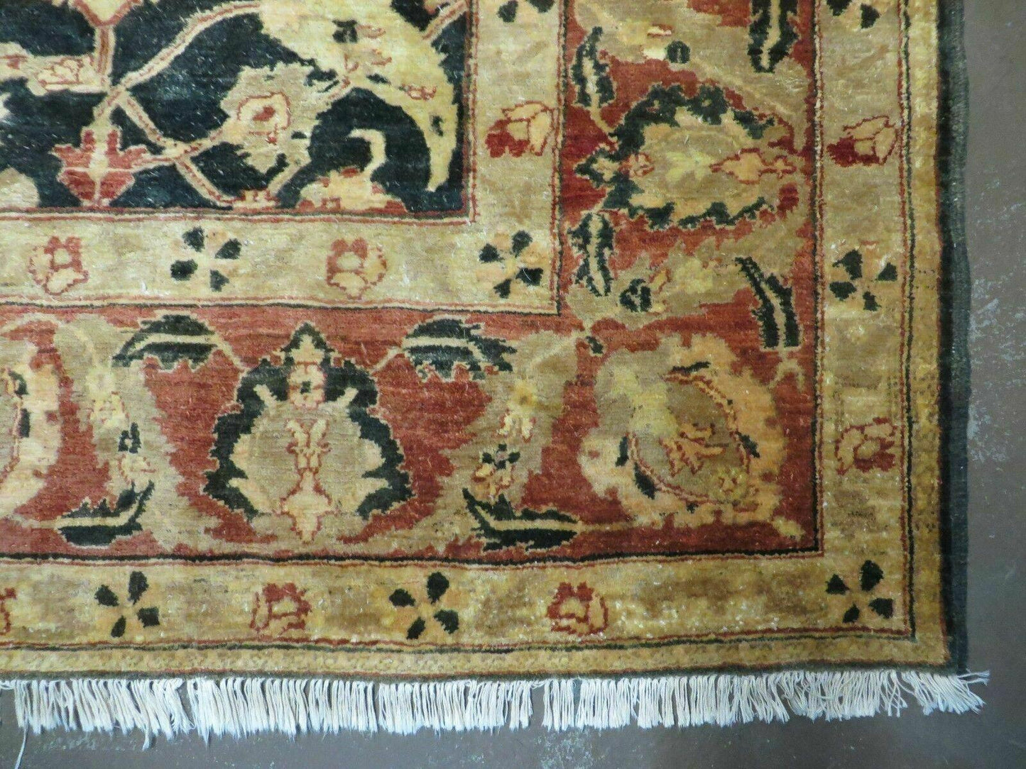 Handmade Pakistan Wool Rug 8x9 Peshawar Black Floral Design Cotton Blend