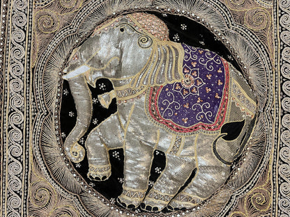 Indian Embroidery Tapestry 3x3 Elephant Design Handcrafted Wool Needlepoint Beadwork