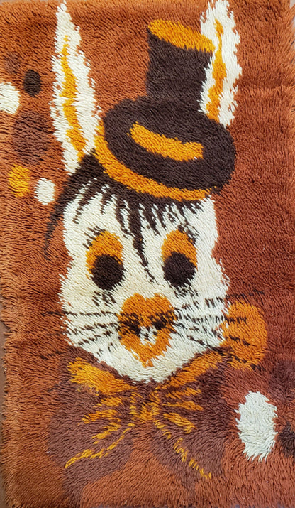 Rya Shag Rug 2x3 Mid Century Modern Danish Wool Accent Rug Dark Orange 1960s Style