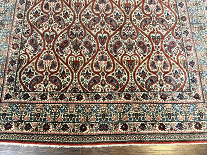 Persian Qum Rug 5x7 Handmade Wool Carpet With Repeated Paisley Boteh Design