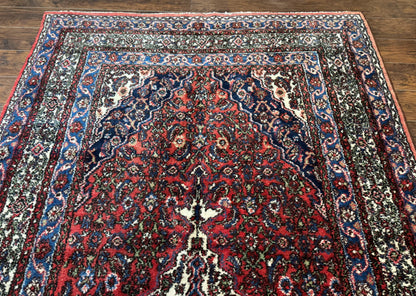 Persian Tribal Rug 6x11 Red Blue Ivory Antique Carpet Hamadan Dargazin Hand Knotted