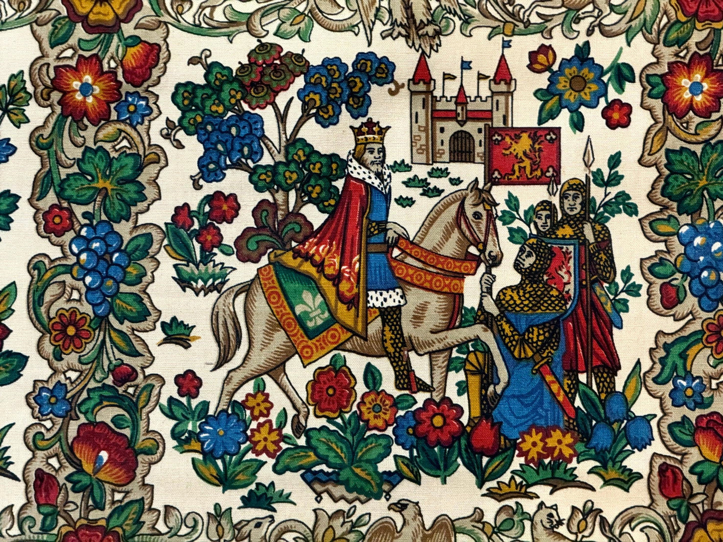 Medieval Tapestry Vintage European Cotton Wall Hanging 4x4 Hand Printed