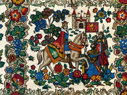 Medieval Tapestry Vintage European Cotton Wall Hanging 4x4 Hand Printed