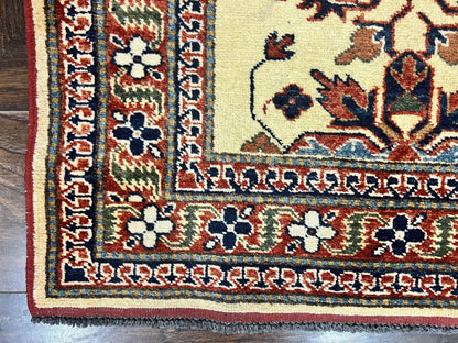 Afghan Heriz Runner Rug Vintage Hand Knotted Wool Cream Hallway Carpet 12ft
