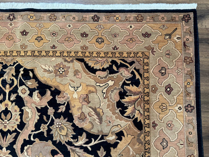 Handmade Wool Rug 8x10 Traditional Oriental Black and Beige Nourison