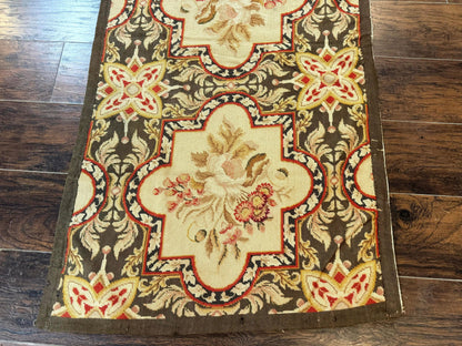 Needlepoint Runner Rug European French Design Handmade Wool Vintage