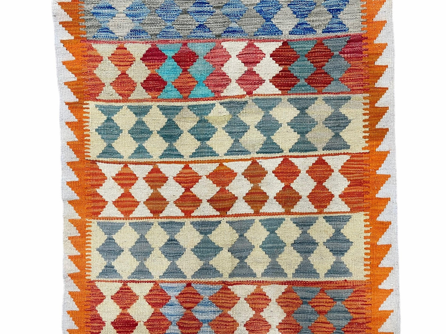 Chobi Kilim Rug 3x4 Colorful Diamond Pattern Turkish Wool Flatweave Handmade