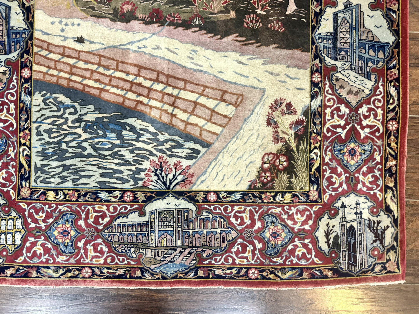 Persian Isfahan Pictorial Rug Hand Knotted 3.6x5.7 Wool Silk Highlights Signed By Masterweaver Handmade