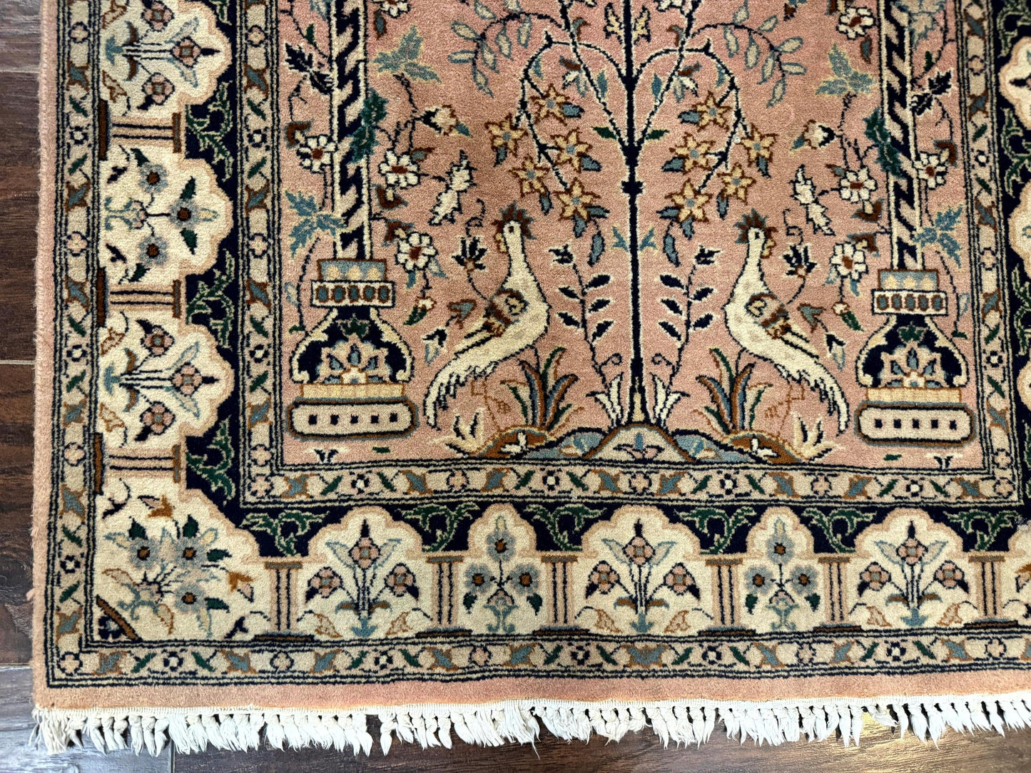 Tree Of Life Prayer Rug Handmade Persian Wool Two By Four Feet Vintage Style Birds Lantern