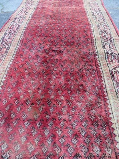 Antique Handmade Wool Runner Rug India Paisley Vintage Design 3 Foot 7 Inch by 10 Foot