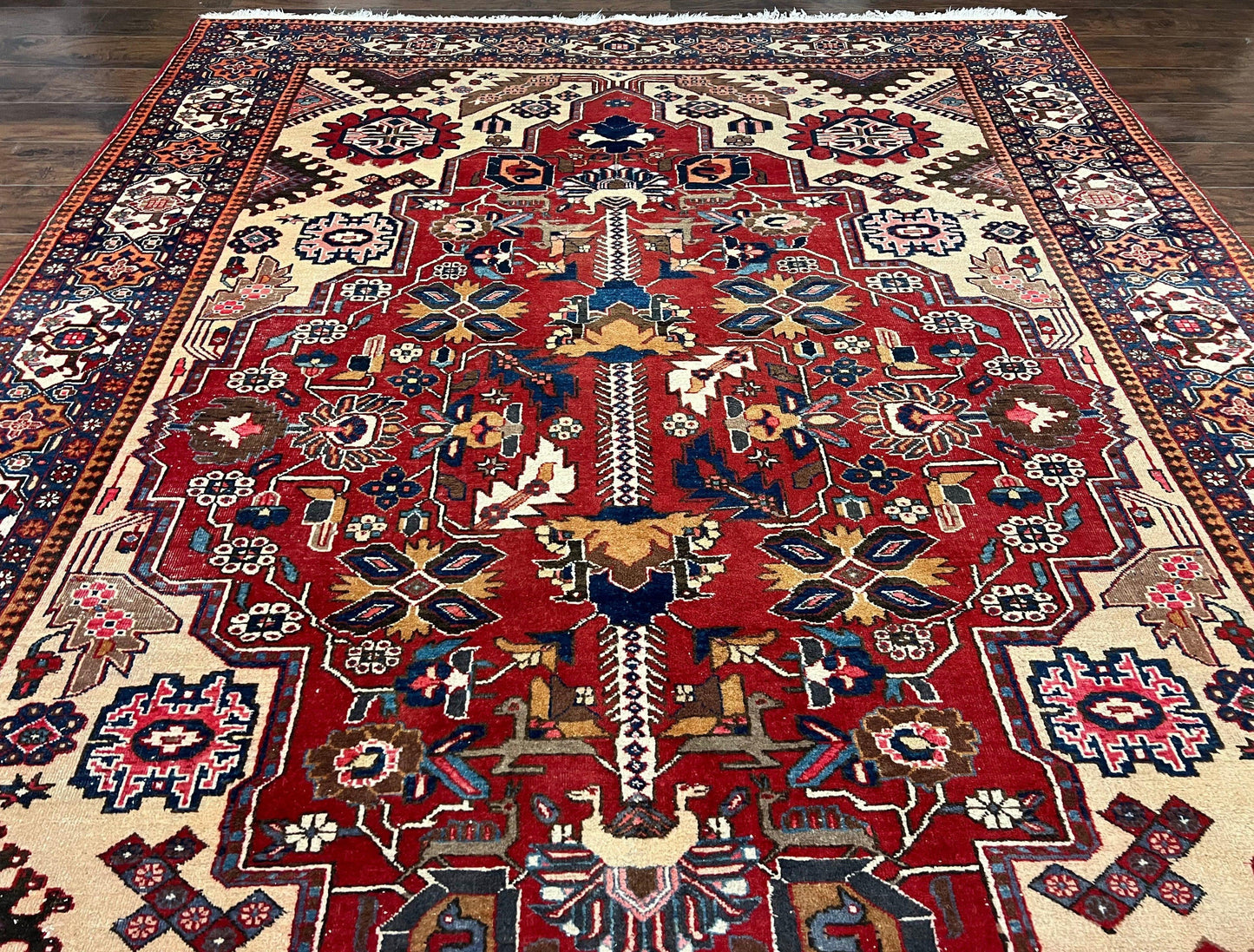 Persian Heriz Rug 8x12 Hand Knotted Wool Geometric Medallion Oriental Carpet