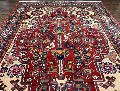Persian Heriz Rug 8x12 Hand Knotted Wool Geometric Medallion Oriental Carpet