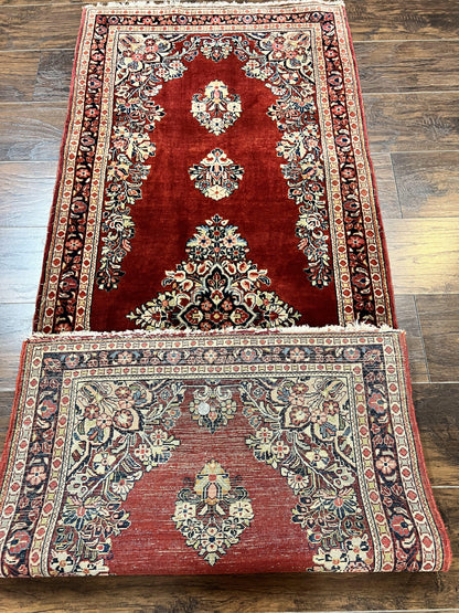 Persian Sarouk Runner Rug Handmade Wool Two Point Seven By Six Red Vintage Semi Antique