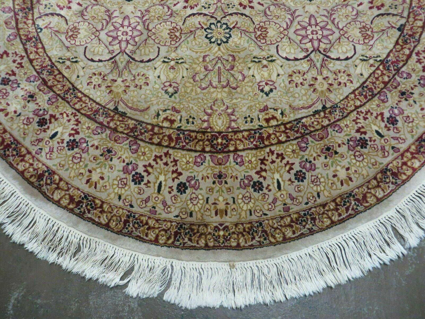 Handmade Indian Wool Rug 6ft Round Silk Accent Carpet With Rich Colors